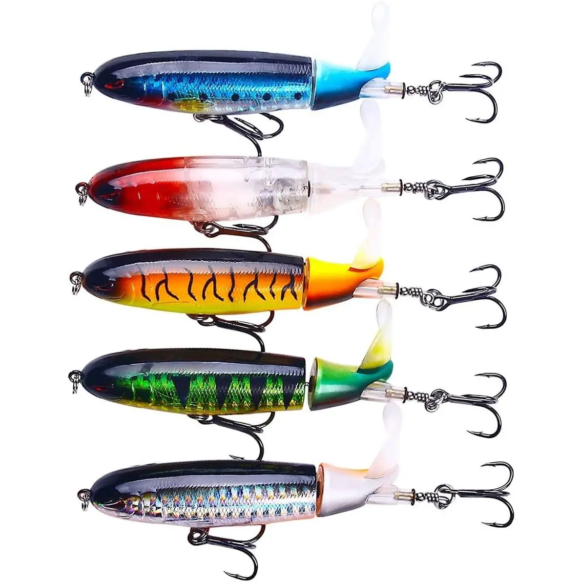 Topwater Fishing Lures With Storage Box, Whopper Popper for Bass, Catfish, Pike, Perch - Floating Pencil  With Rotating Tail for Freshwater or Saltwater