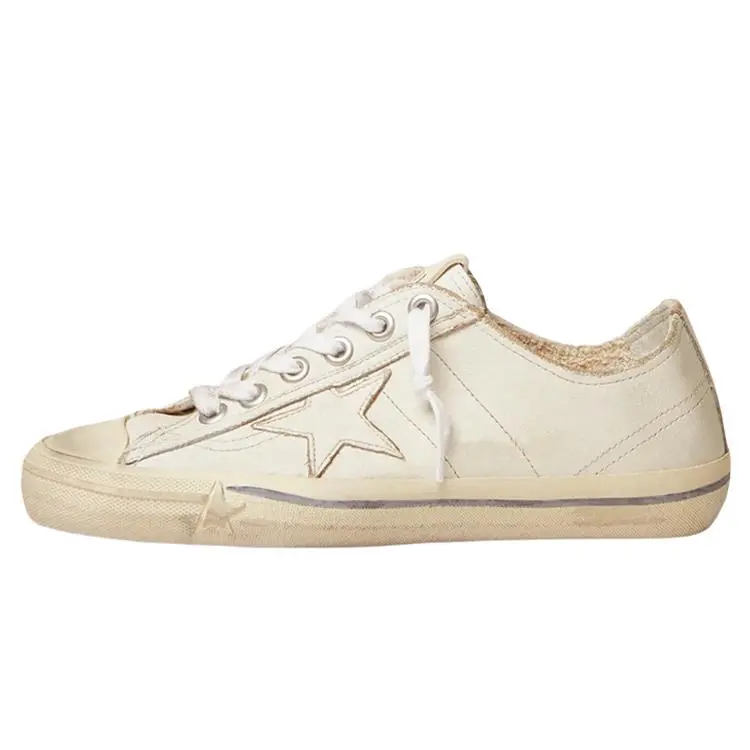 Women's Golden Goose V-Star Leather Retro Low-Top Casual Footwear - Vintage White Trending Sneakers, Maison Mihara Verifiable with Credentials & Global Authentication Support