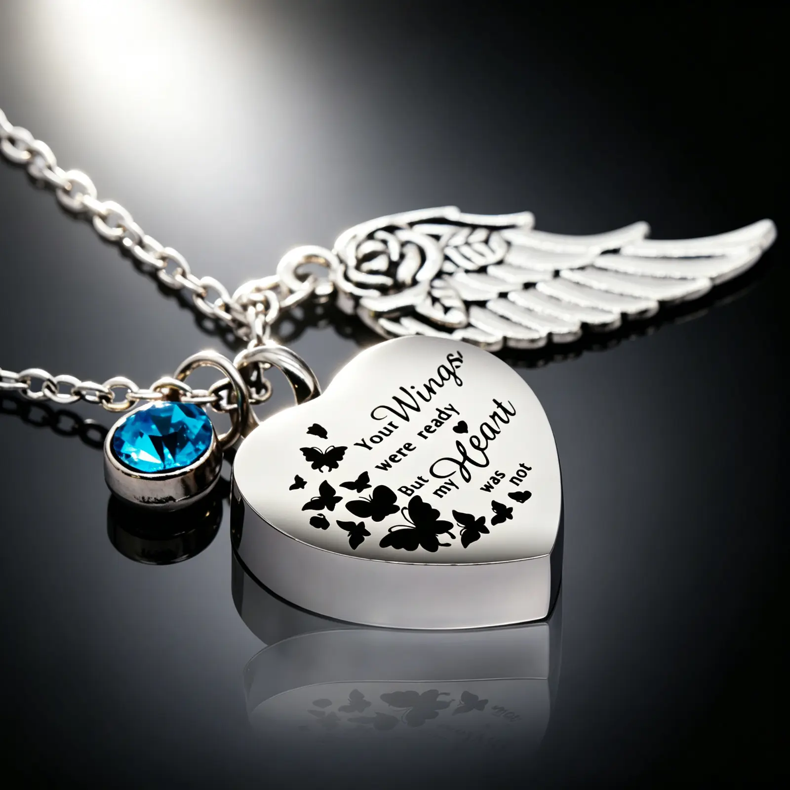 NEW Angel Heart Wings Urn Necklace For Ashes Cremation Pendant Memorial Jewelry