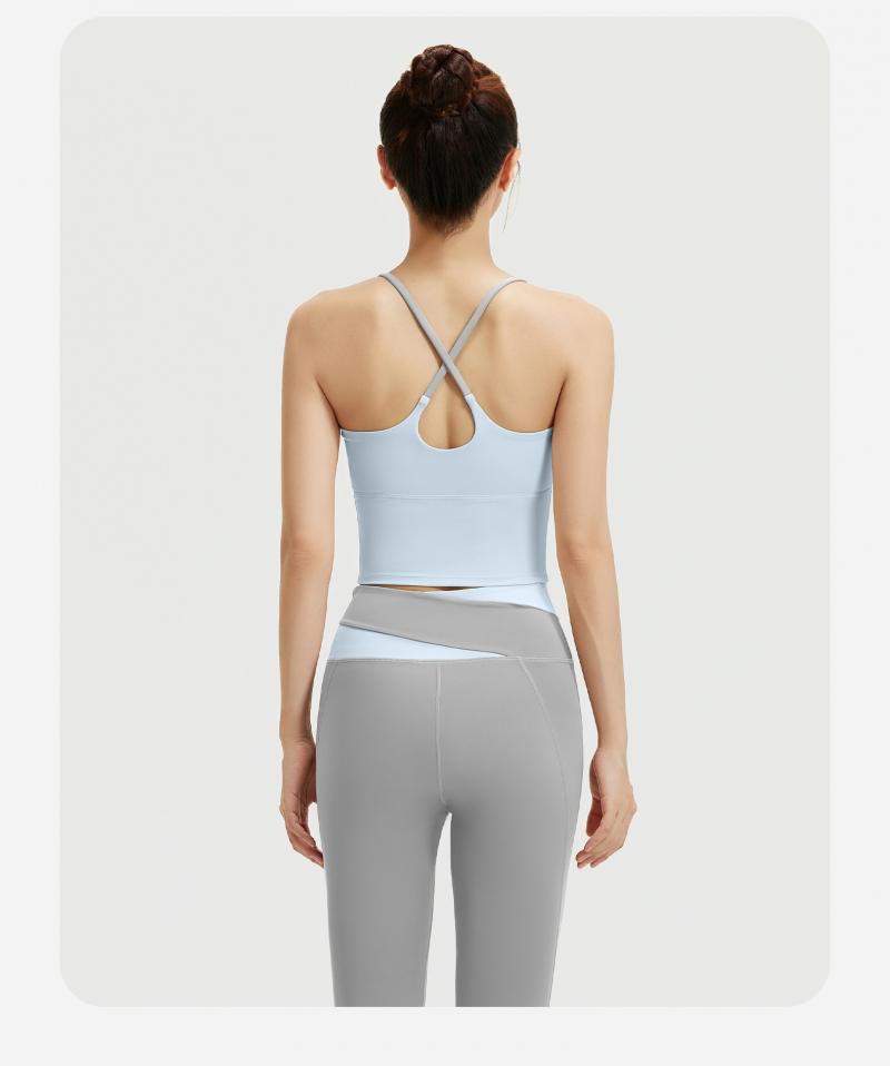 Women's Naked Feeling Breathable Sports Set, High Stretch Color Block Design, One-Piece Fixed Cup, Slimming Fitness Yoga Outfit