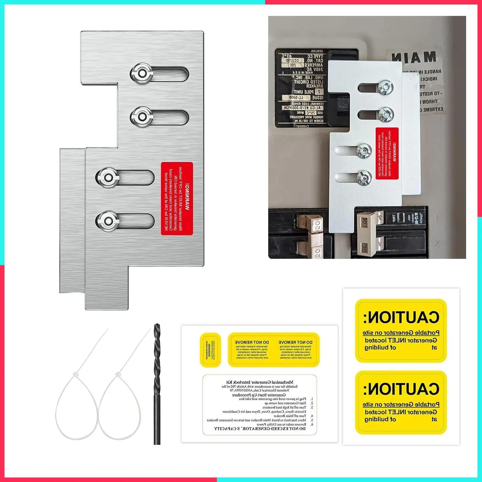 Generator Interlock Kit for Eaton Cutler Hammer Vertical Throw CH Series CH5 150 or 200 Amp, 2 1/4 Inch Spacing Between Main and Generator Breaker