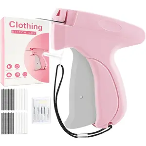 202S Stitch Gun for Clothes Quick Clothing Fixer & Tagging Gun with 6 Needles & 500 Black+500 White Fasteners, Handheld Sewing Tool for Instant Repairs, Quilting, Retail Price Tags No Thread Needed Pink