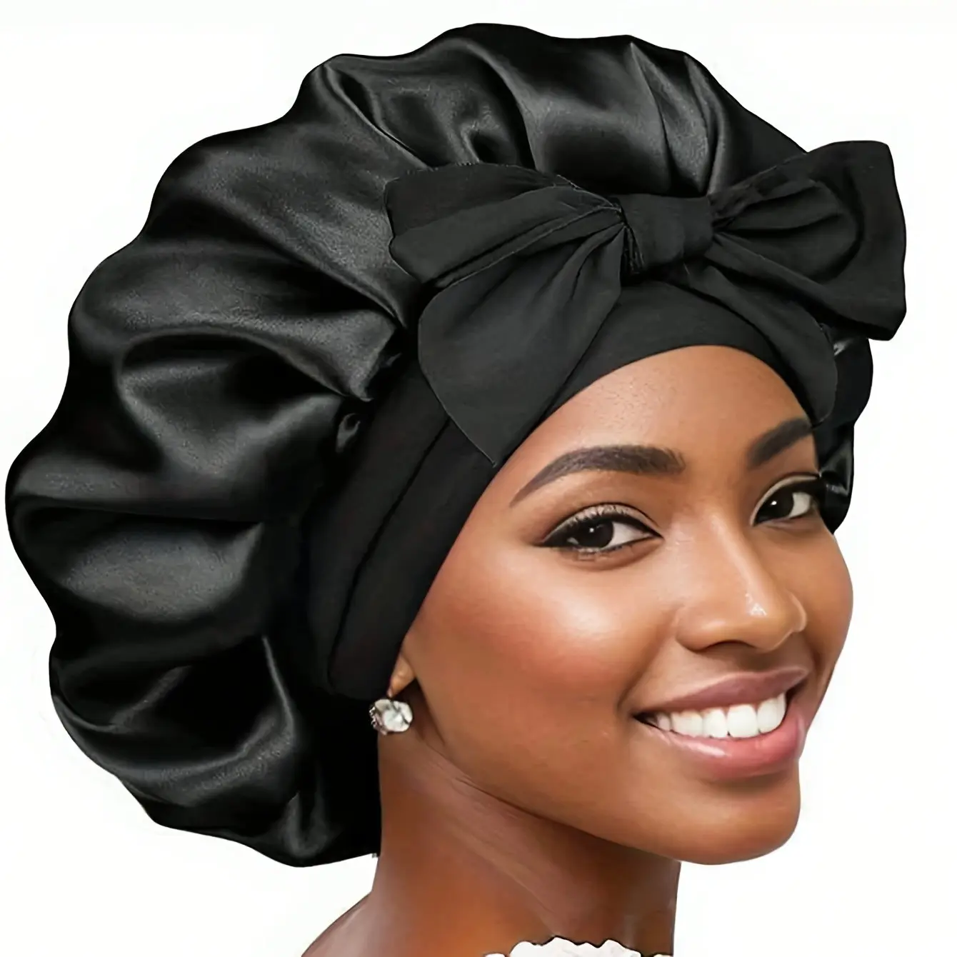 Popular in Europe and America, wide-brimmed sleep caps, Adjustable hair bonnet made of simulated silk with elastic band design, offering softness, breathability, sweat resistance, prevent frizz and breakage, suitable for sleep, sports, Sleep Bonnets