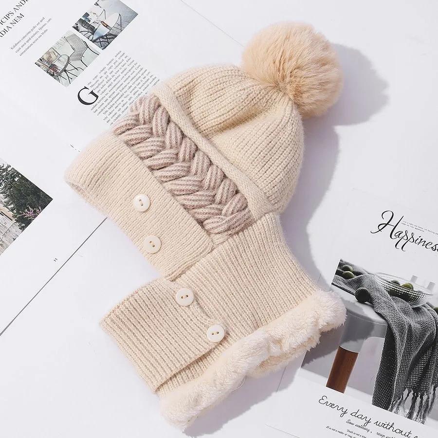 New Style Female Pompoms Winter Hats Plush Fur Lined Keep Warm Winter Hat Women Windproof Coldproof Thicken Balaclava Cap