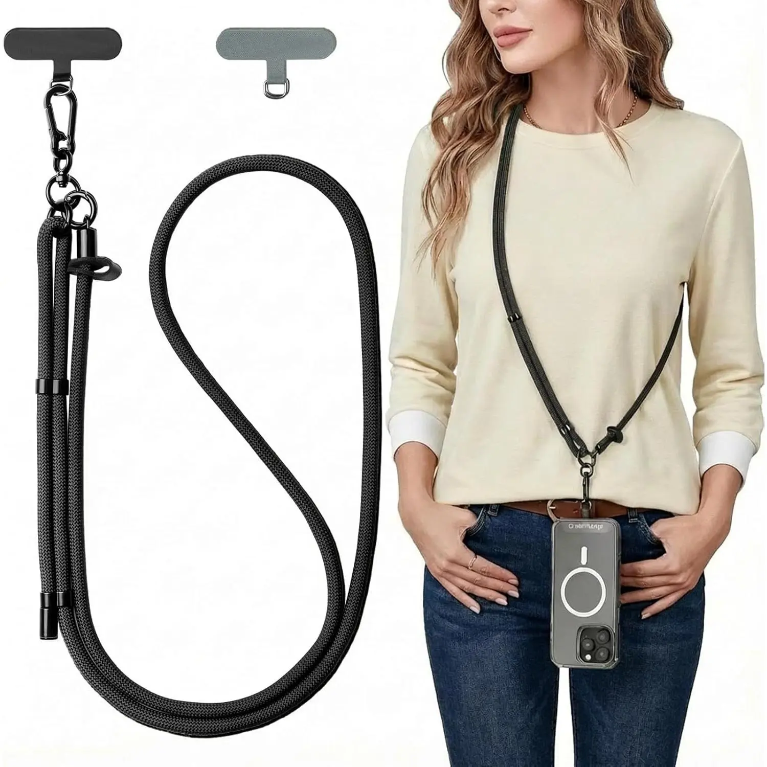 Phone Lanyard Crossbody, Anti- Strap for / | Extra Long,Adjustable,8mm Extra Thick for Heavy Duty,Single Side Adjustment, with 2 Tether Tabs, Black