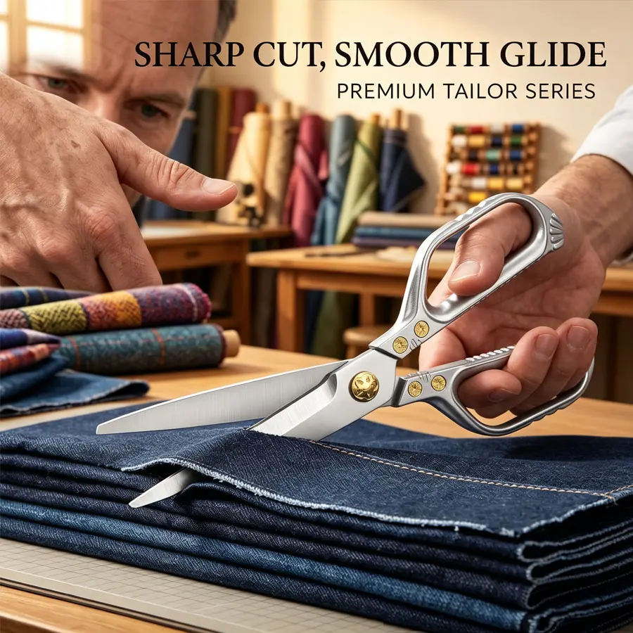 1PC,Professional Tailor Scissors, Ergonomic Comfort Grip Shears with Gold Rivets, Ultra-Sharp Blades for Sewing, Denim and All Fabric Cutting Tasks