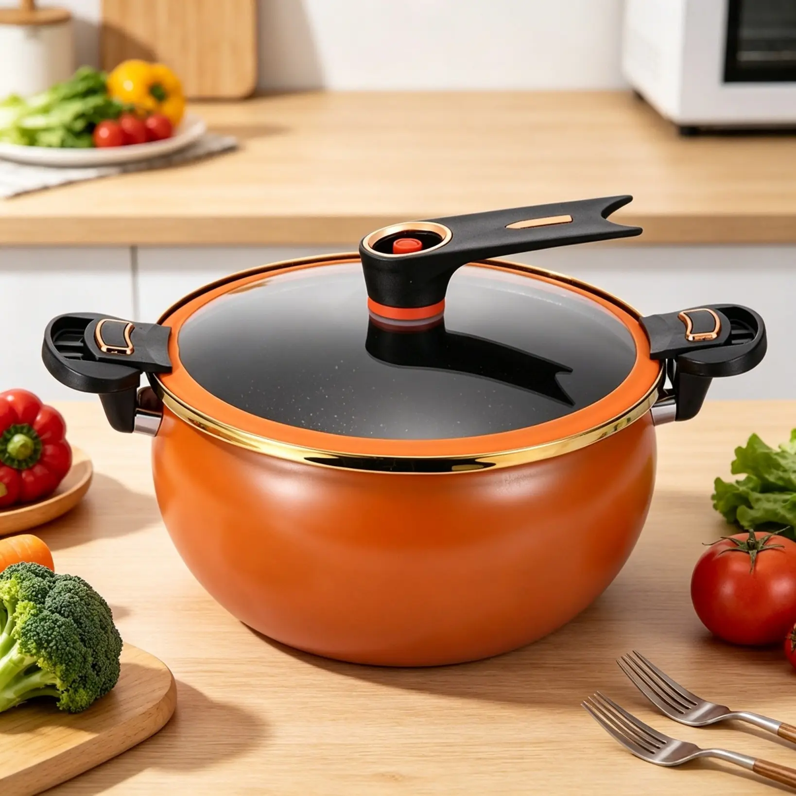 8.45 Quart Large Non-Stick Stock Pot with Twist Lock Handle and Soup Spoon, Quick Cooking, Induction Ready Pots, Works on Gas, Open Fire & Induction Cooktop for Home, Restaurant, Hotel and Fast Food Use