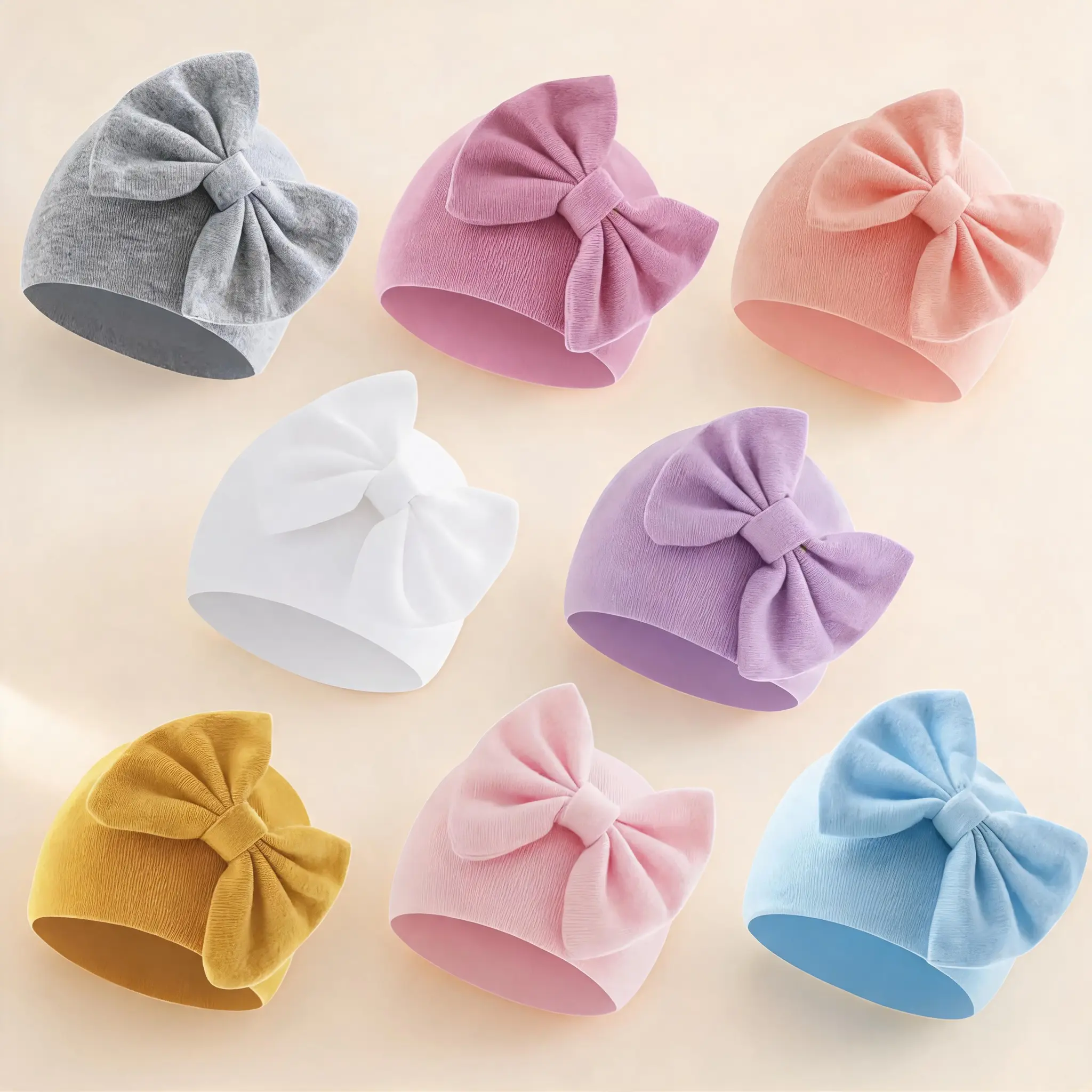 8PCS Cute Bow Baby Hats for Girls, Soft Cotton Beanie Caps for Newborn Infant 0–24 Months, Lightweight Stretchy Headwear for Hospital, Photos & Everyday Outfits