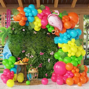 137 count Hawaiian Tropical Luau Balloon Garland Arch Hawaii Summer Party Decoration Hot  Orange Blue Yellow Balloons with Aloha  Foil Balloon for Summer Beach Pool Party Decor (Yellow)