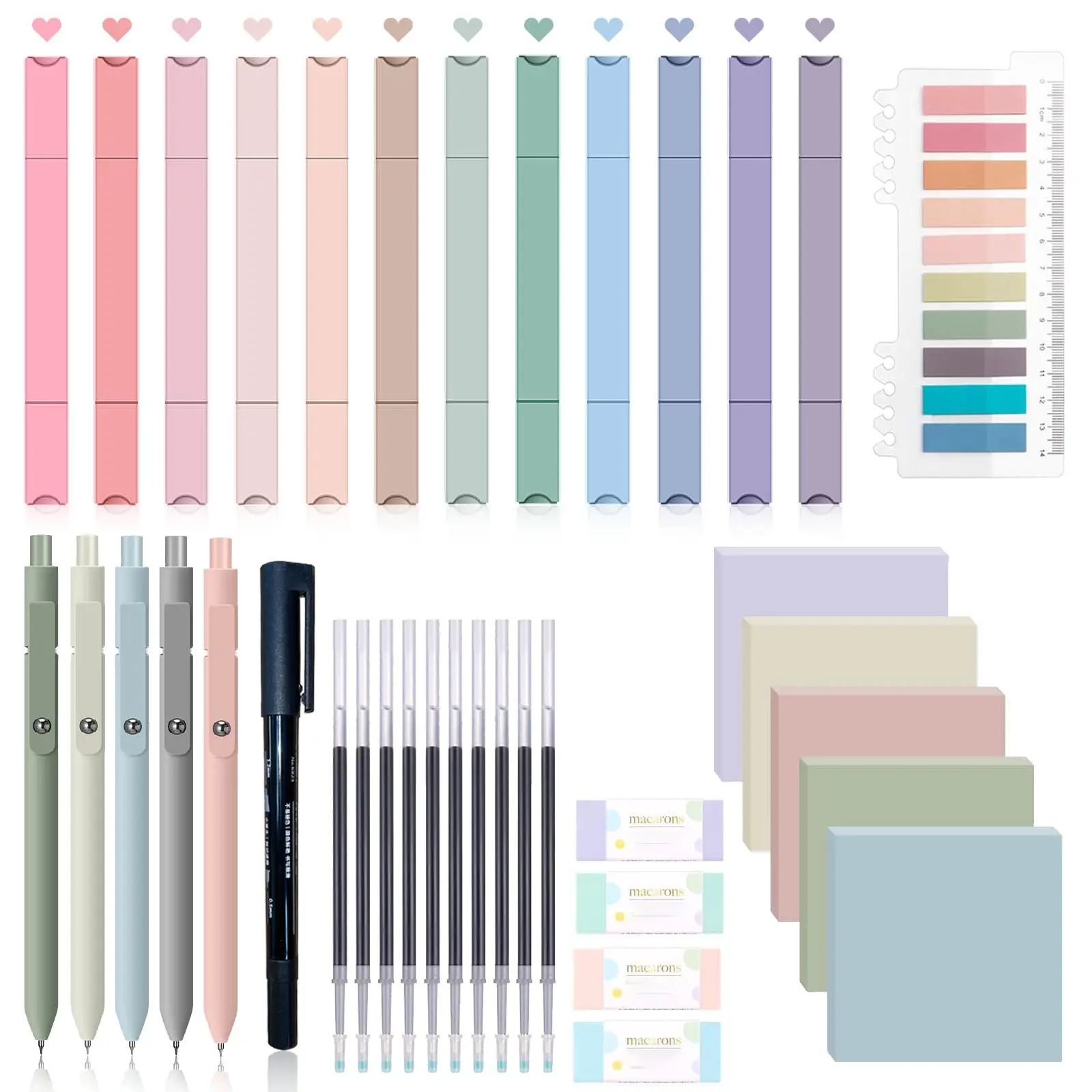 Stationery Set, 38/52pcs Including Highlighter & Gel Pen & Mechanical Pencil & Pencil Case & Accessories, Cute Stationery Set, Writing Utensils, School Office Supplies, School Supplies, Classroom Supplies