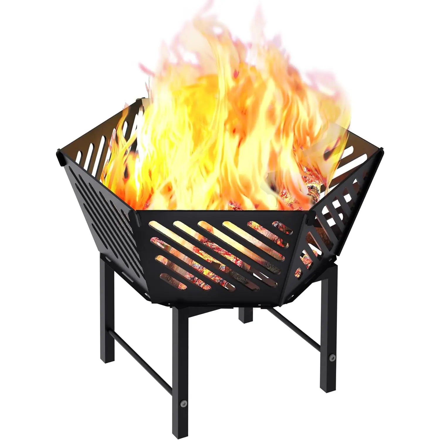 22.5 Inch Portable Hexagon Fire Pit with Travel Bag — Heightened  Design Outdoor   Fire Pit for Camping, Backyard, Patio, Bonfire, Picnic and BBQ, Diagonal Hollow Style