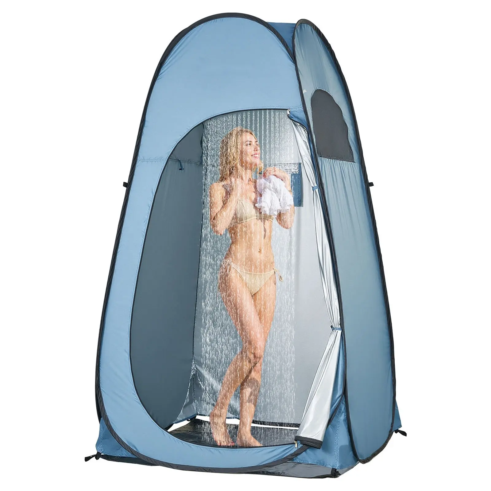 Unisex Large Pop Up Shower Tent - Instant Portable Privacy Changing Room, Waterproof 190T Polyester With Silver Coating, UV Resistant, Lightweight Blue, Ground Stakes, Ropes, Carry Bag, Quick Setup, Outdoor Camping Beach Shelter, Ground Anchor Tents, Fold