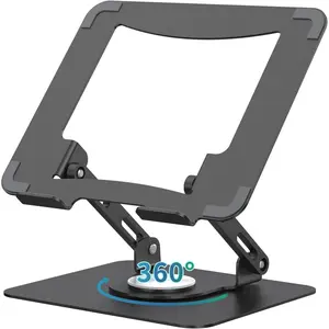 360 Rotating Laptop Stand, Ergonomic Computer Riser for Desk, Adjustable Height Multi-Angle Metal Holder, Foldable Portable Notebook Elevating Base for Office & Home