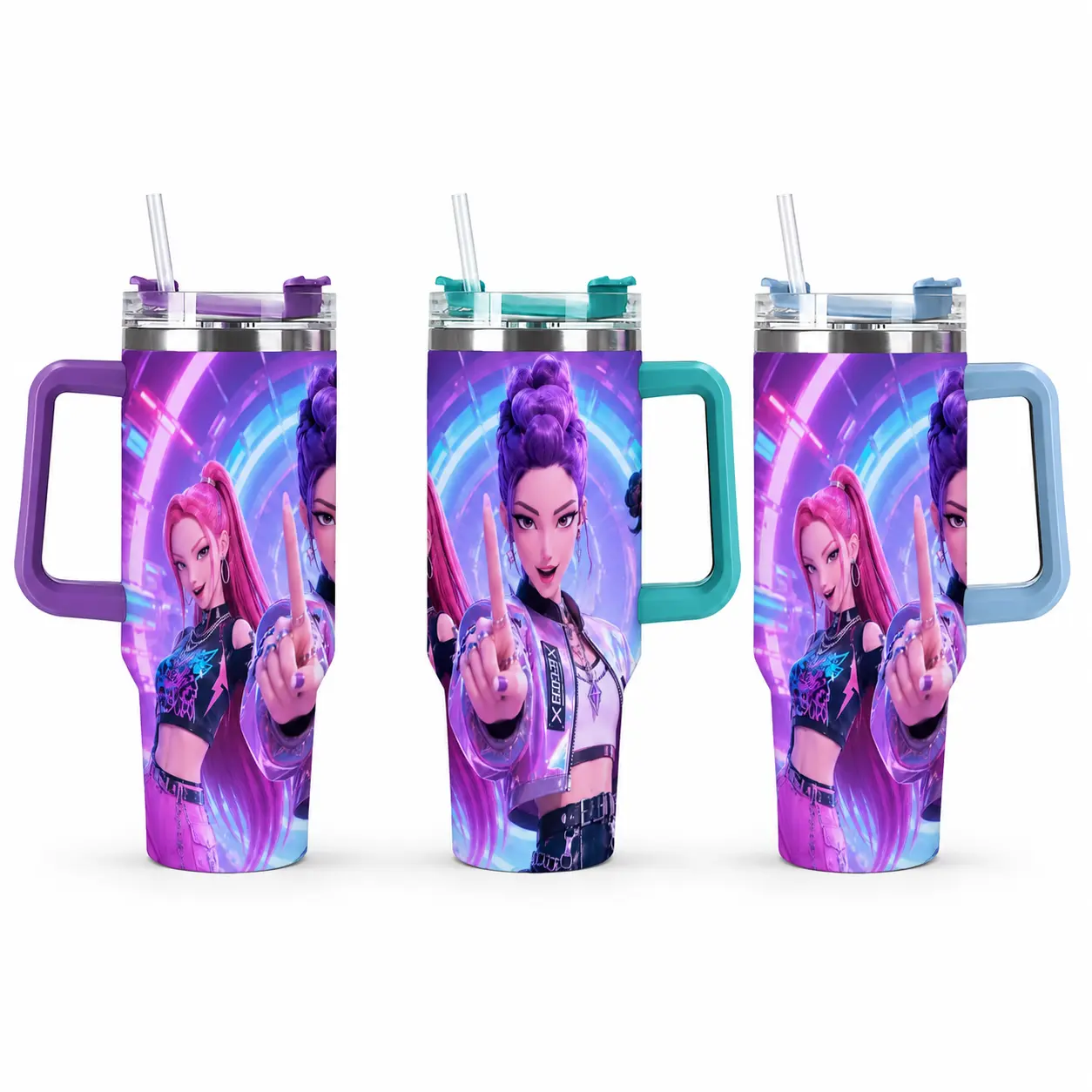 40 oz Large Capacity Anime Graphic Tumbler with Handle & Straw – Spill-Resistant Stainless Steel Travel Mug for Hot & Cold Drinks