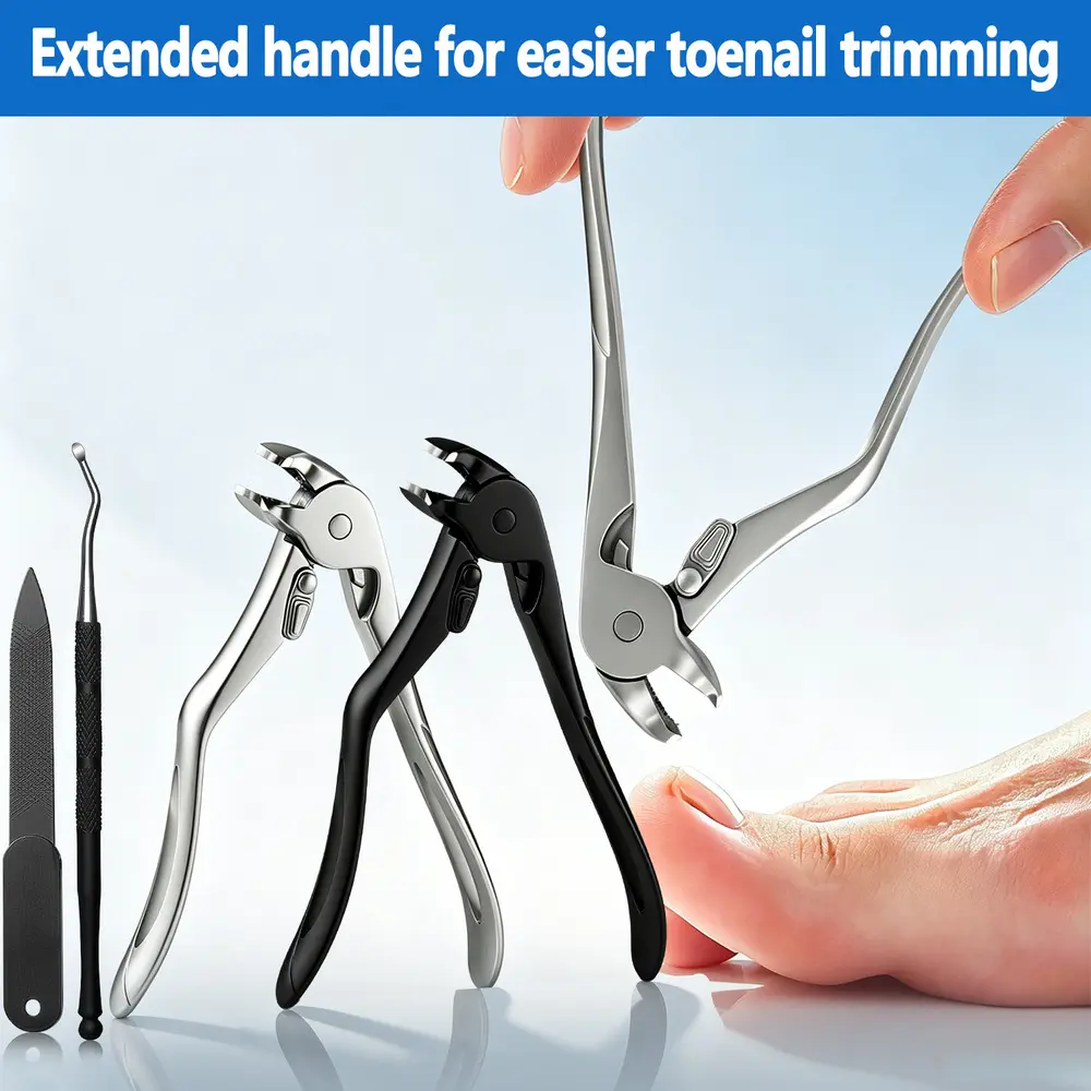 3PCS Heavy Duty Toenail Clippers Set for Seniors, Professional Pedicure Kit for Thick & Ingrown Toenails, Ergonomic Long Handle Nail Clippers with Wide Jaw Opening, Safety Lock & Anti-Splash Design