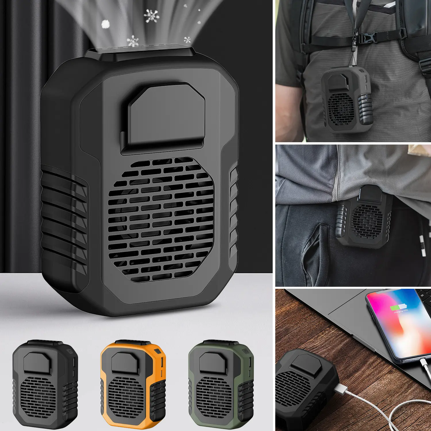 Portable Waist Clip Fan, 6000mAh Rechargeable Hands-Free Wearable Cooling Fan with 3 Speed Settings, Max 24H Working Time Personal Outdoor Fan for Work, Sports, Golf, Fishing