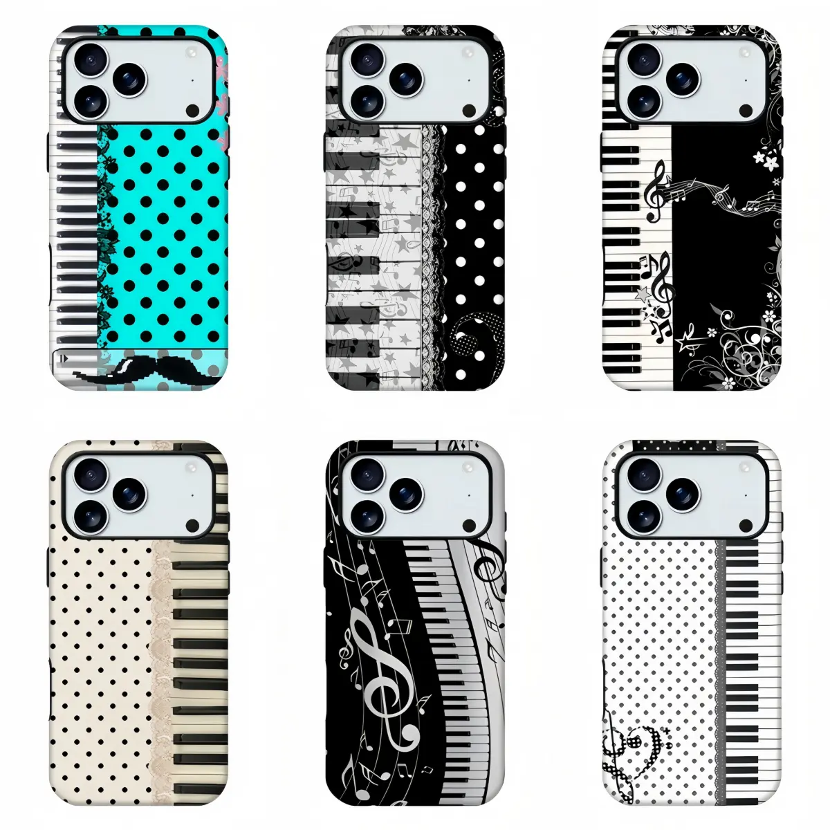 Piano Keyboard Polka Dots Music Note Lace Art Phone Case,Music Lovers Aesthetic Phone Shell,Musical Instrument Melody Print Protective Cover Compatible For iPhone 11-17 Pro Max, Samsung S21-S26, Ideal Gift