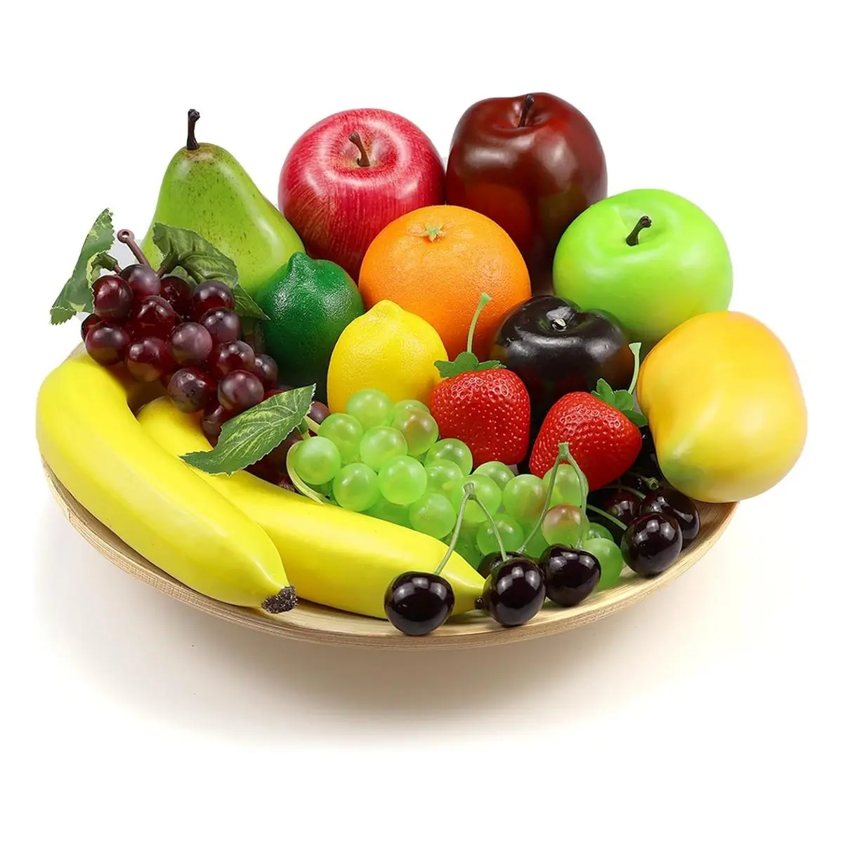 20-Pcs Realistic Artificial Fruit Set - Fake Apples, Bananas, Strawberries, Cherries, Pears, Grapes, Lemons - Decorative Props for Home Kitchen Table Centerpieces, Wedding Decor, Cherry, Strawberry