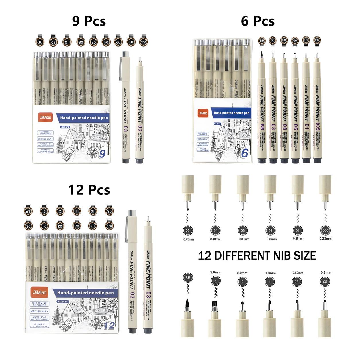 Waterproof Fine Point Pen, 6/9/12pcs Smooth Fine Point Pen, Art Supplies for Drawing, Painting, Sketching, Architecture, Design, Paint Pens