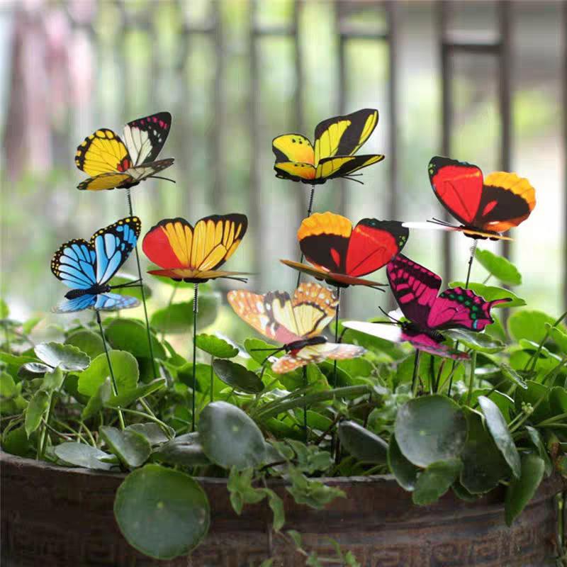 3D three-dimensional PVC simulated butterfly for outdoor garden decoration, creative gardening arrangement, simulated butterfly with stake, pack of 10