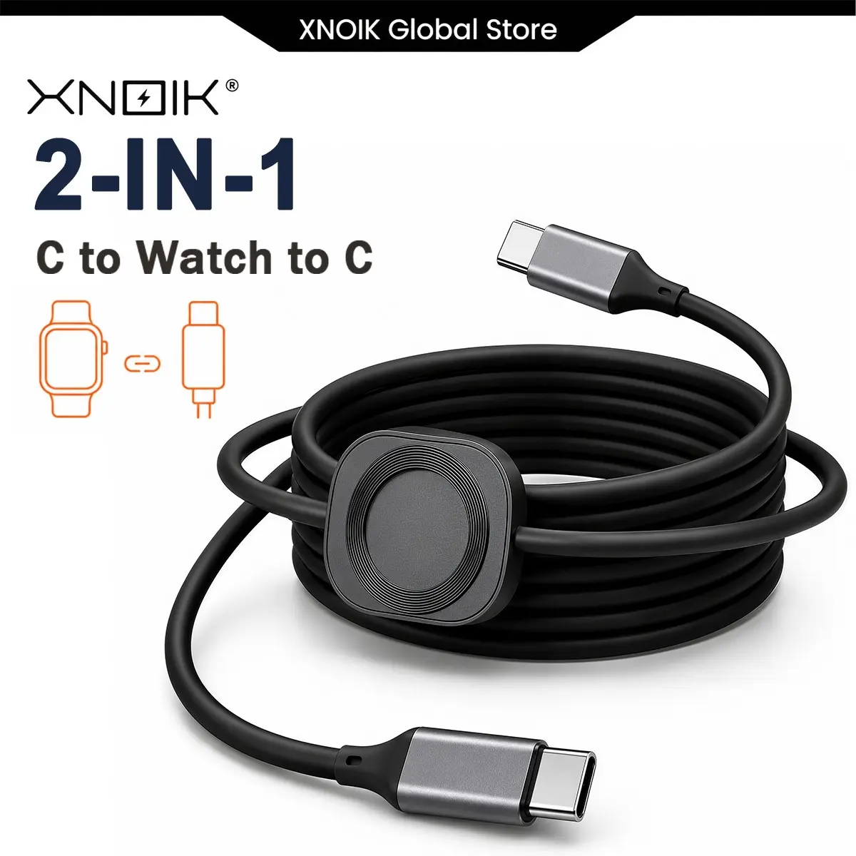 2 in 1 Fast Charging Cable, 100W USB C Cable for iPhone 17/16/15, Watch Charger for Apple Watch Ultra 3/2/1 and Series 1-11, for Samsung, for Google and for iPad, Daily Commute and Business Trip Essential