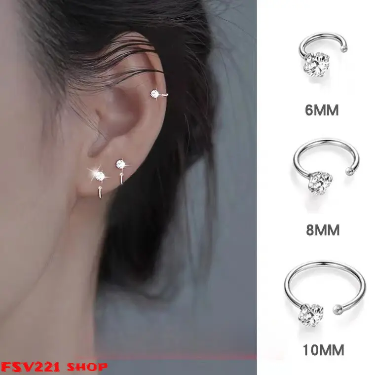 Small Diamond Huggie Hoop Earrings Dainty Silver-Tone Crystal Hoops for Women, Everyday & Minimalist Style, Earring Stack, 1 Pair