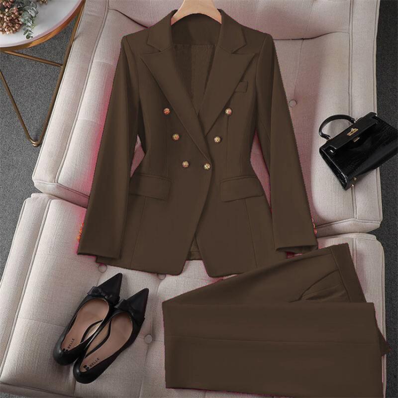 Vintage Blazer Slim Fit Fashion 2025 Women Korean Style Casual Design Sense Top and Trousers Set233