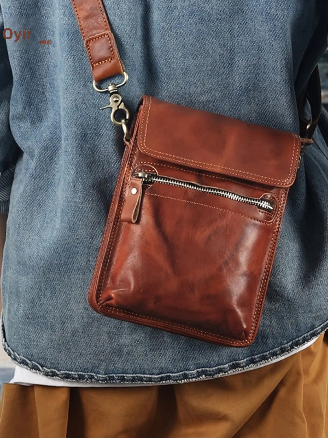 Vegetable tanned leather men's messenger bag men's high-end leather men's bag first layer cowhide men's satchel men's shoulder bag Fashionable Leather Bag