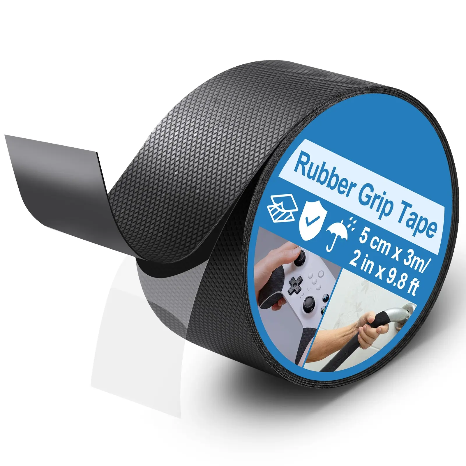 2 in X 9.8 Ft Rubber Grip Tape, Ultra Thin Waterproof Anti Slip Handle Tape, Textured Surface for Tools, DIY Projects, Home Use