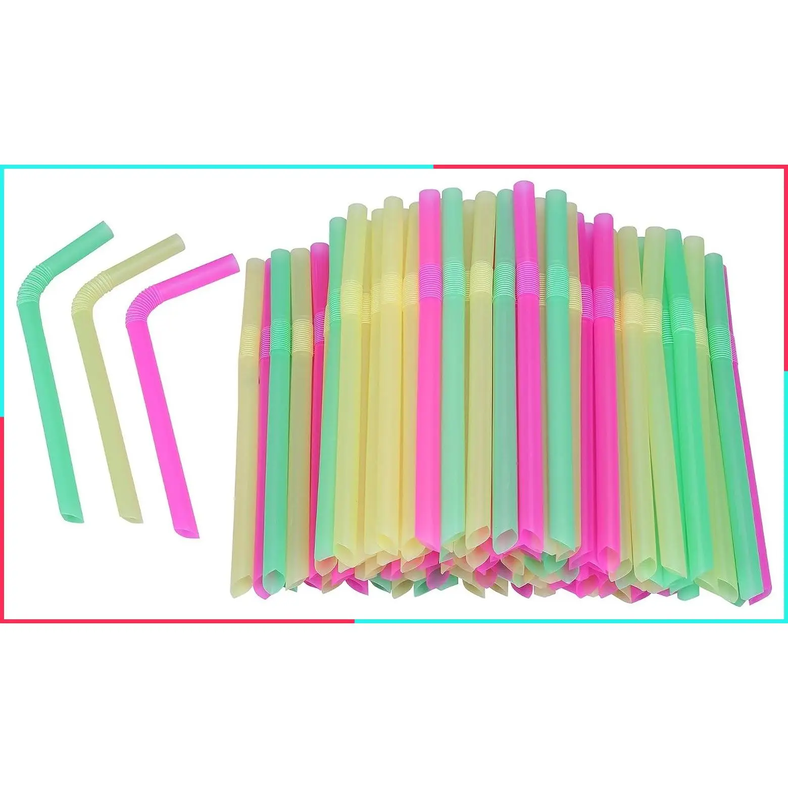 100 Pcs Assorted Colors Jumbo Flexible Disposable Smoothie/Milkshake/Boba Straws, Wide Bendy Drinking Straws (0.47" Diameter, 8.26" Long)