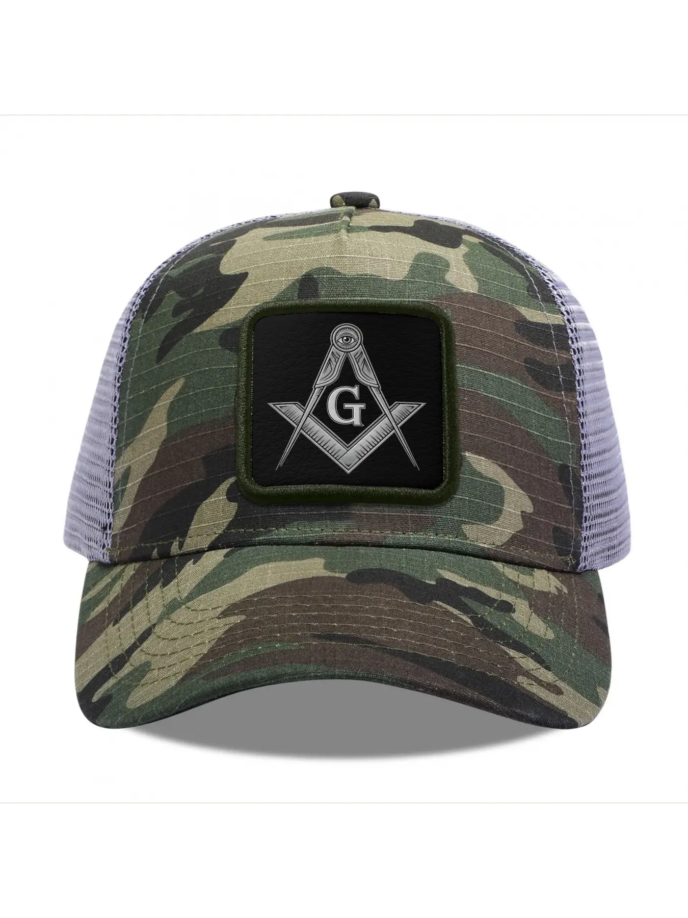 Masonic Square and Compasses Camouflage Mesh Baseball Cap for Men & Women - Adjustable Snapback Trucker Hat, Breathable Back for Hiking, Fishing, Camping, Golf & Casual Outdoor Attire Camouflage Random