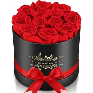 12 Flower Forever in Elegant Box,  Preserved Real Rose Last Up to 3 , Eternal Rose Preserved  for Delivery  Valentines  Anniversary Day Birthday Gifts for Women Wife (Red)