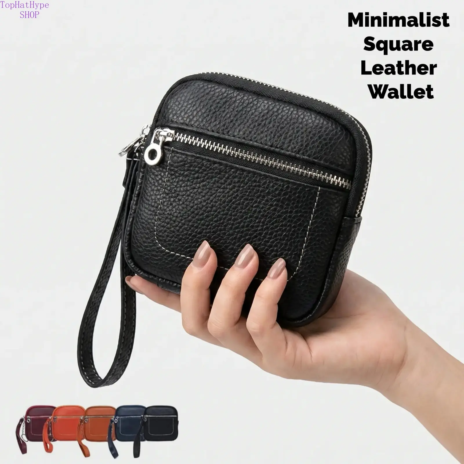 Minimalist Mini Square Leather Wristlet Wallet, Soft Leather Square Wrist Pouch with Keychain, Portable Multi Card Slots Coin Purse for Coffee Dating,Portable Mini Coin Bag for Girls Everyday Carry