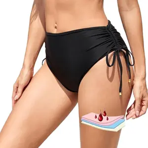 Women Period Swimwear High Waisted Menstrual Bikini Bottoms Leakproof Swim Bottoms for Teens, Girls