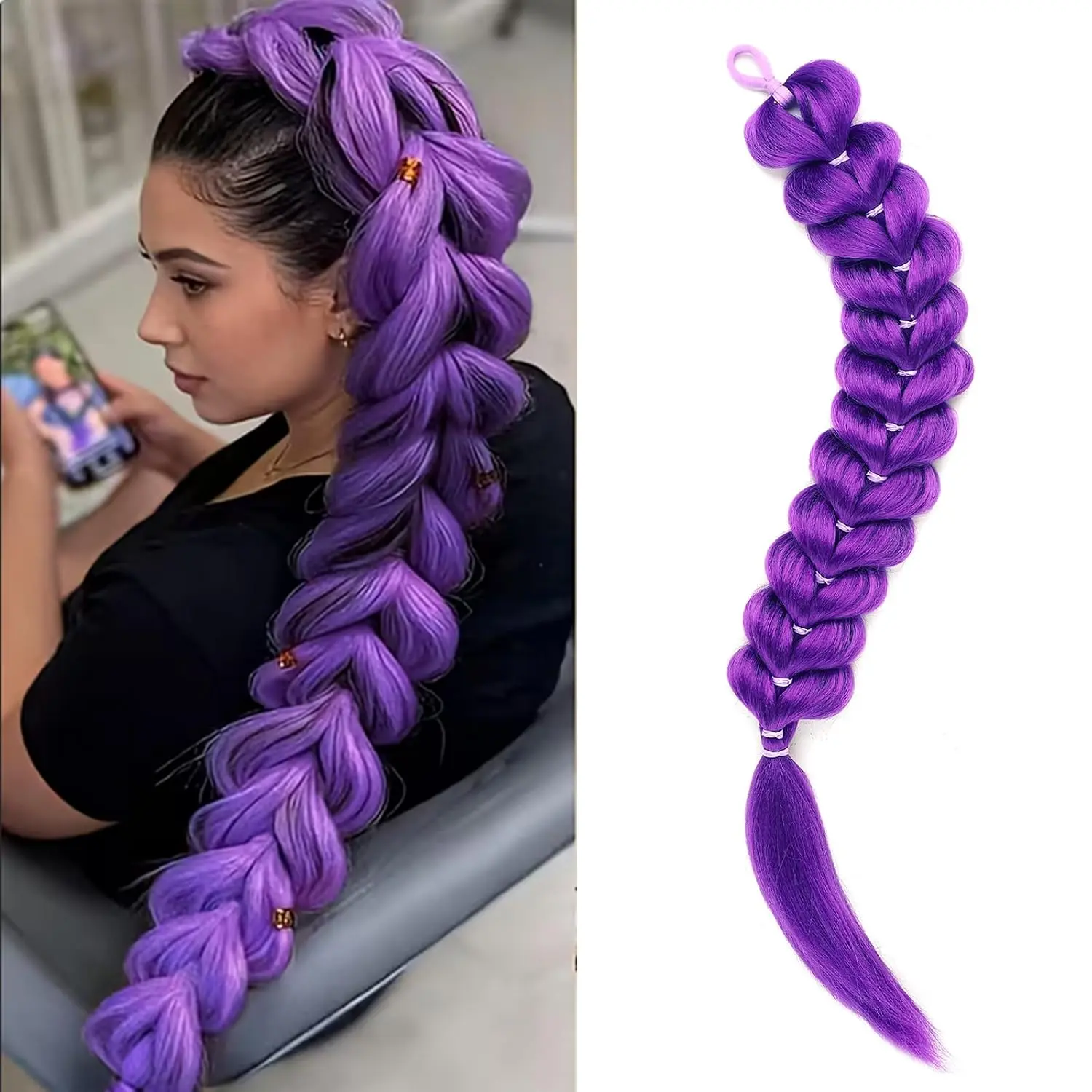 Braiding Hair Ponytail Extensions with Elastic Tie 26Inch