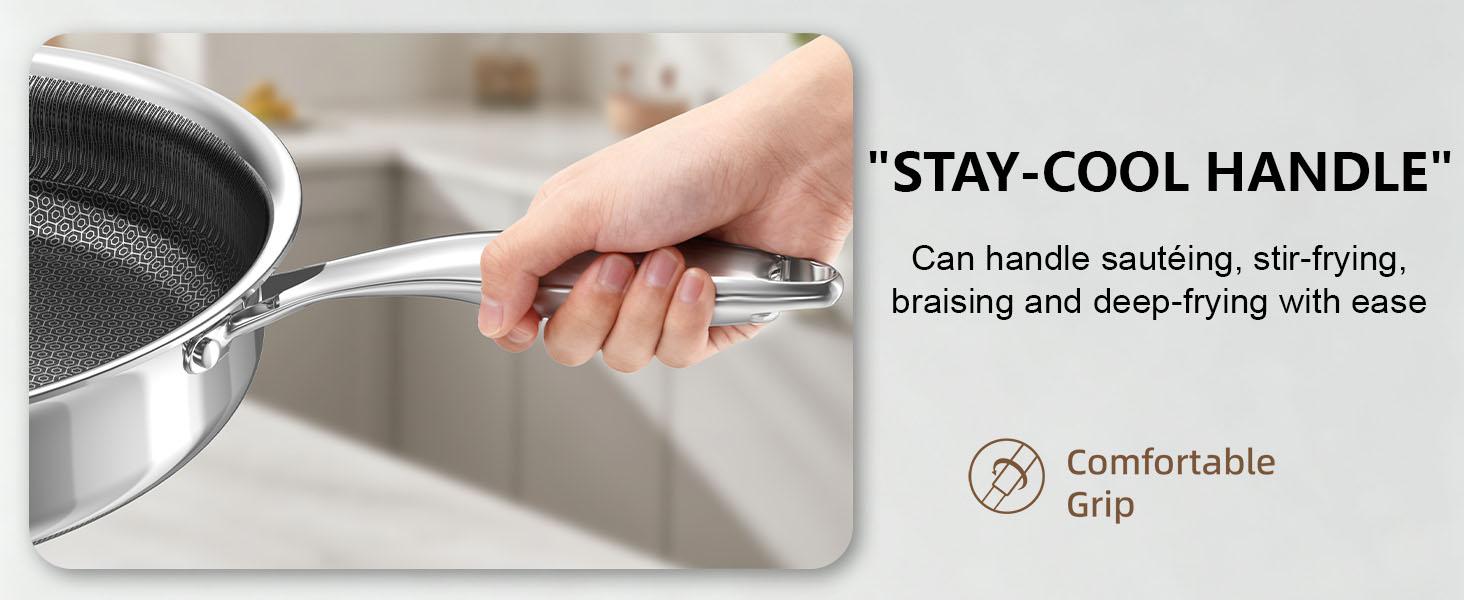 14-Piece Hybrid Stainless Steel Cookware Set, Non-Stick Pots and Pans Set with 3 Silicone Trivets| Induction Compatible Frying Pans, Saucepans, Saute Pan & Stock Pot| Oven Dishwasher Safe