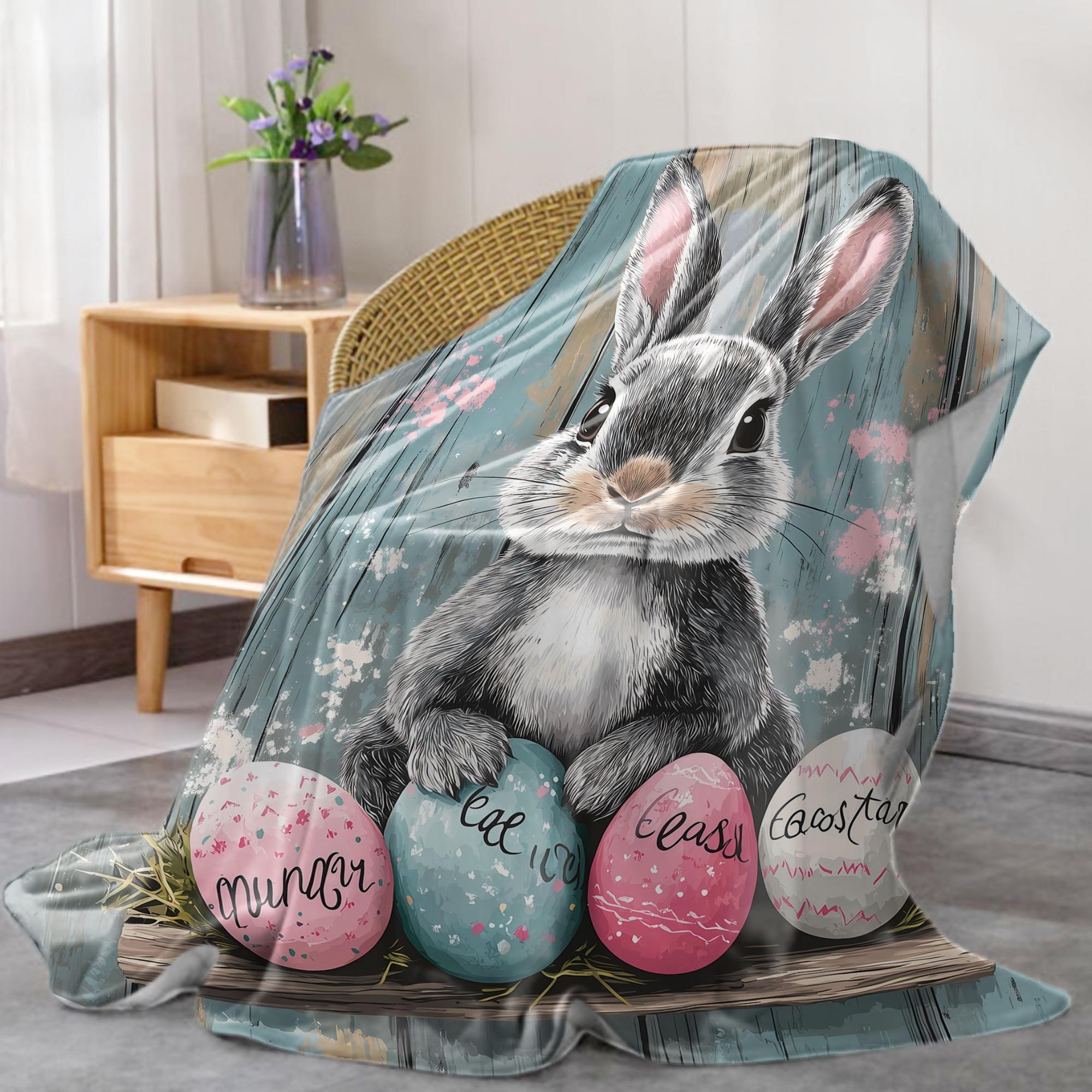Easter Rabbit & Egg Pattern Blanket, 1 Count Soft Comfortable Throw Blanket, Cool Bedroom Bedding Blankets, Warm Napping Blanket for Home Office Camping, Soft Fluffy Blanket, Cozy Throw Blanket