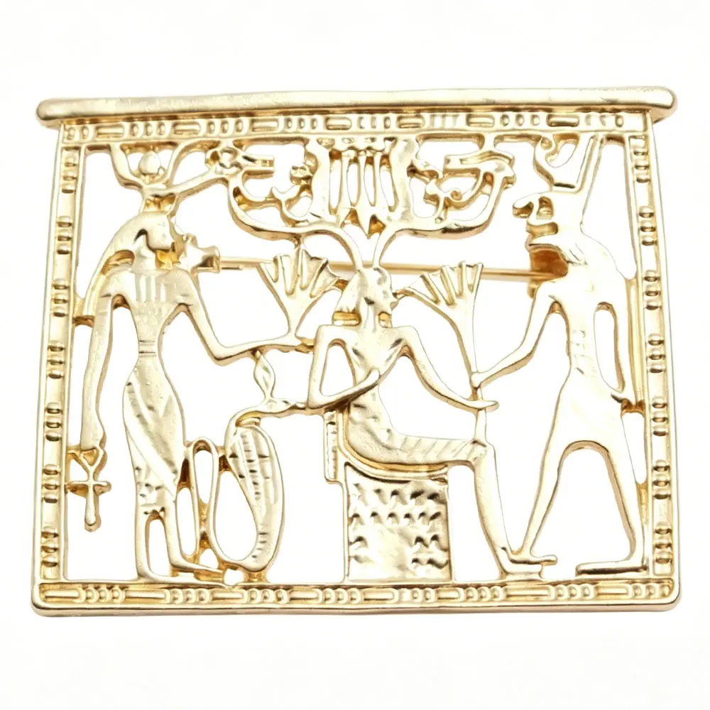 Ancient Egyptian Brooch Retro Embossed Exaggerated Style Matte Gold Pin Jewelry Fashion Corsage Unisex Accessory