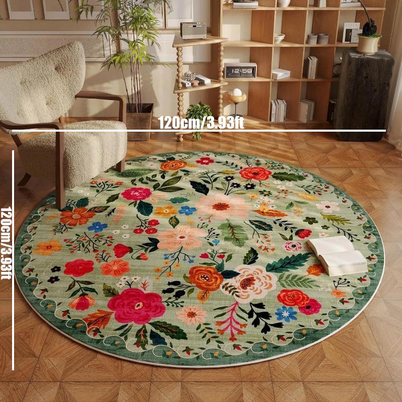 Floral Pattern Non-slip Floor Mat, 1 Count Round Washable Foldable Soft Floor Mat, Decorative Carpet for Home Living Room Bedroom, Round Floral Rug