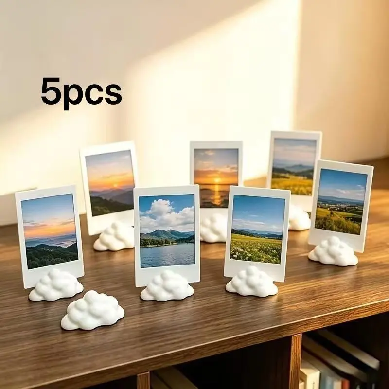 5 Pcs Fluffy Cloud Photo Display Stands, Plastic Frames for Room Office, Cute Desktop Organizer for Photos Cards Notes, Picture Stand