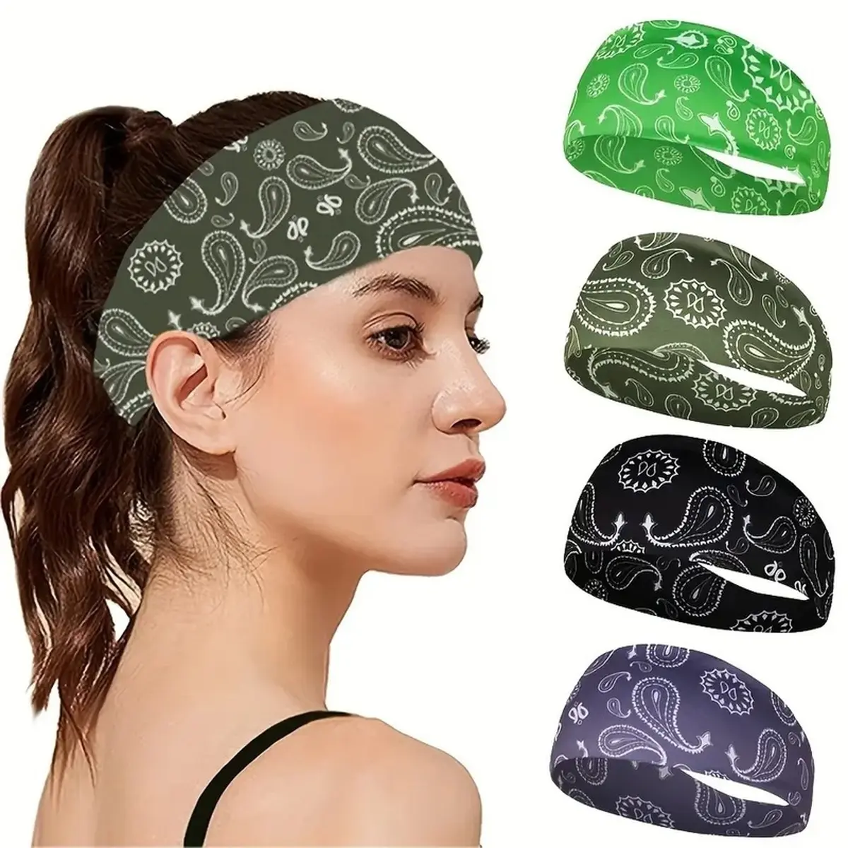 ZestMart Classic Paisley Bandana Print Headbands, Non Slip Moisture Wicking Wide Sports Headbands, Stretchable Unisex Boho Head Wraps for Running Yoga Gym Music Festival Daily Wear Men Women,sports hair accessories,summer workout accessories