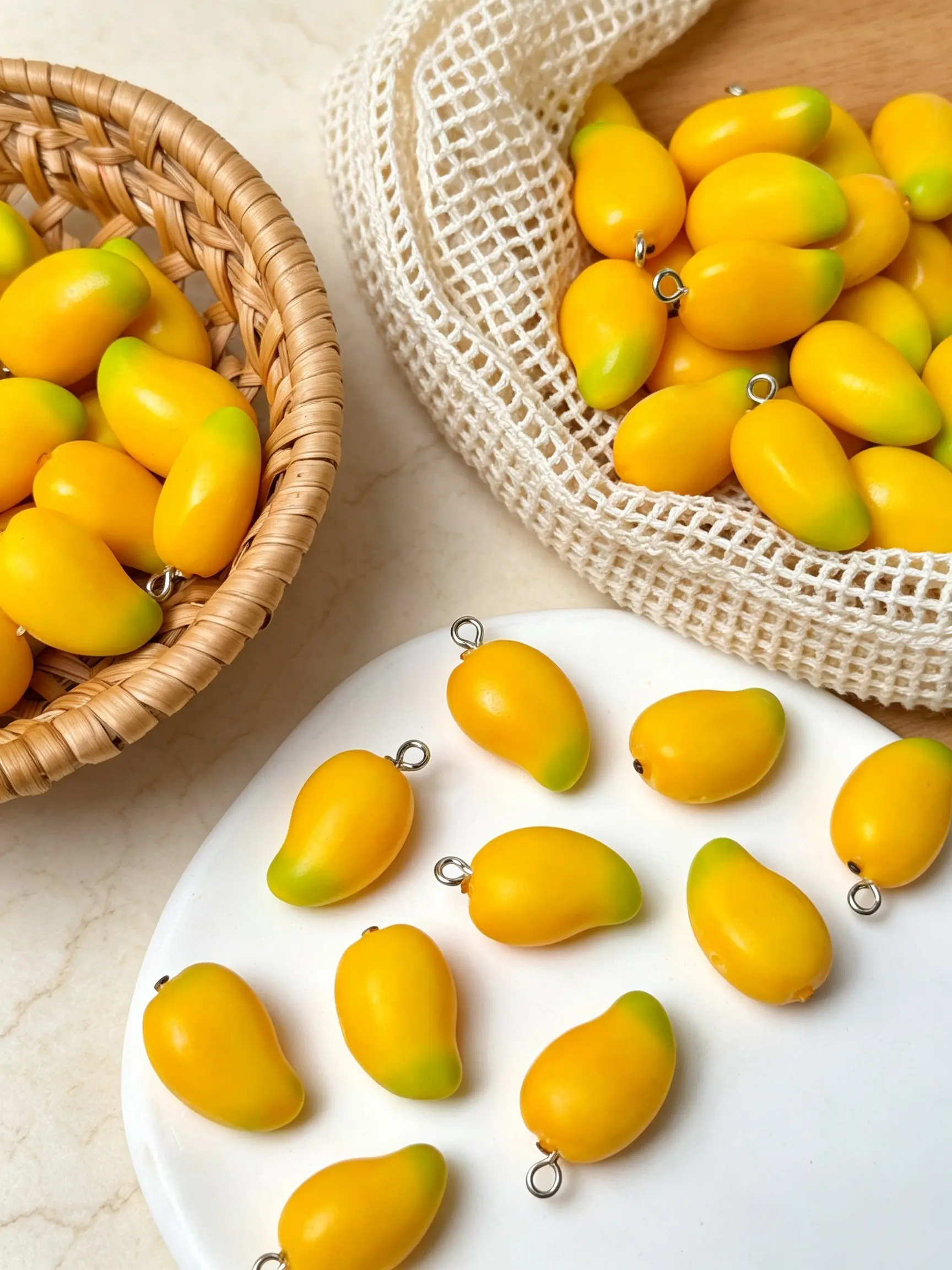 10pcs Mini Mango Resin Charms, Cute 3D Fruit Pendants with Jump Rings, DIY Earrings Bracelet Necklace Jewelry Making Supplies
