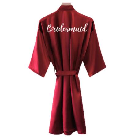 Bride Robe Women Burgundy Robe Satin Silk Robes Wedding Bridal Bridesmaid Robes Bathrobe Sleepwear Silk Dress
