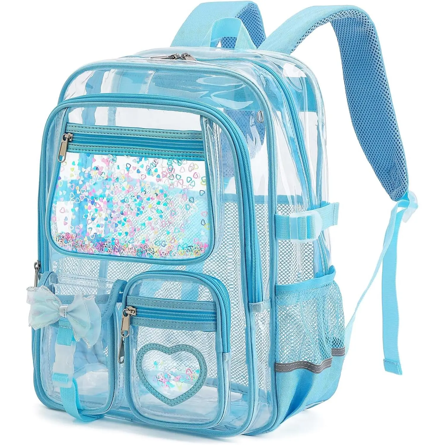 Clear Backpack for Girls Women, Heavy Duty PVC Transparent Bookbag, See Through Backpacks for School (Sky Blue)