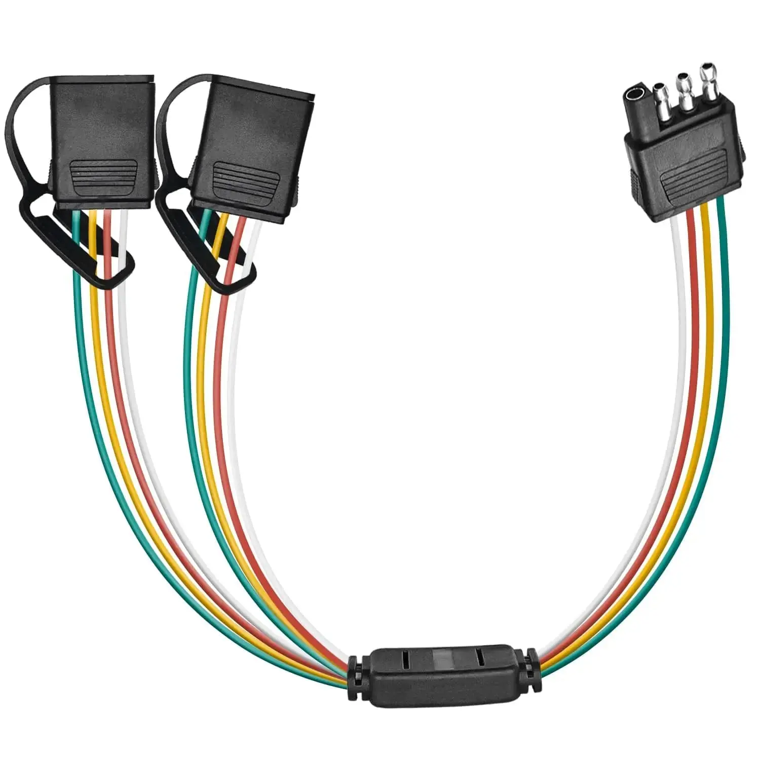 Nilight 4-Way Flat Trailer Y-Splitter Adapter Extension Harness - Rear Camera Compatible, Color-Coded Wires, Copper Wire, Premium Silicone Insulating Housing, Saltwater-Durable, PVC Coating, Flexible for Tailgate Light Bars & Trailer LED Bars