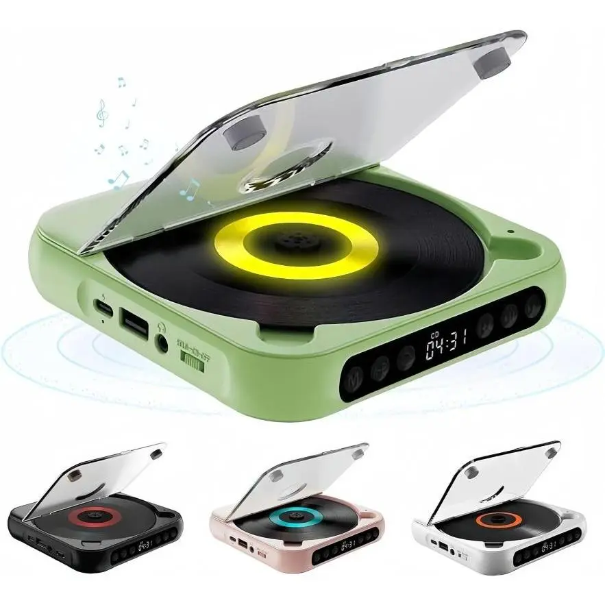 Portable Bluetooth CD Player with LED Screen - 2000mAh Rechargeable Wireless Audio Speaker, Anti-Shock, Push Button Control, USB/SD/Auxiliary Input, 3.5mm Jack, Multi-Format, FM Radio, for Home, Car & Exercise Use, Father's Day Gift