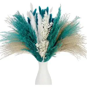 Pampas Grass Dried Flowers for Vase Boho Home Decor Wedding Decorations Mixed Teal Blue