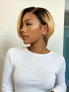 1B/27 Color Straight Short Human Hair Wig for Women 13x4 Transparent Lace Frontal Wig 150% Density 8 Inch