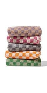 Hand Towels 5 Pack Cotton Face Towels Soft, Absorbent, and Decorative Checkered Design for Bathroom, Kitchen, Gym, and Spa 13 x 29 Inches for Any Occasion