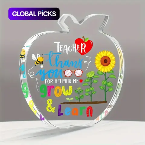 Apple-Shaped Acrylic Desktop Ornament, Teacher Appreciation Gift, 'Thank You for Helping Me Grow & Learn' Paperweight, End-of-the-Year Teacher Gift, Desk Decor, Decoration Items #GLOBAL PICKS